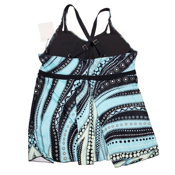 Hanna Nikole Plus Size 26W Womens Swim Dress Shorts Set Blue & Black Patterned - Picture 5 of 5